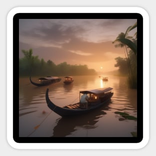 Boats On The Mekong Delta Vietnam At Sunset Sticker
